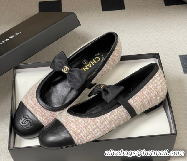 Buy Luxury Chanel Tweed & Leather Ballet Flats with Bow CH122402 Pink/Black 2026