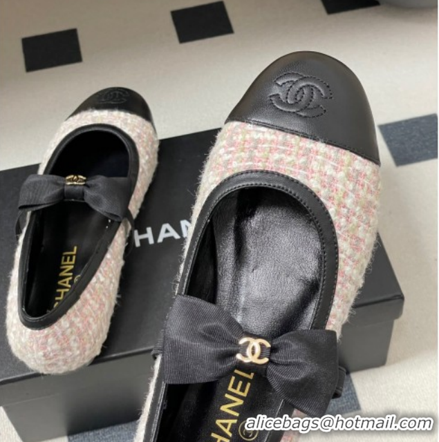 Buy Luxury Chanel Tweed & Leather Ballet Flats with Bow CH122402 Pink/Black 2026
