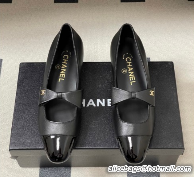 Top Grade Chanel Lambskin & Patent Leather Ballet Flats with Bow CH122403 Black2 2026