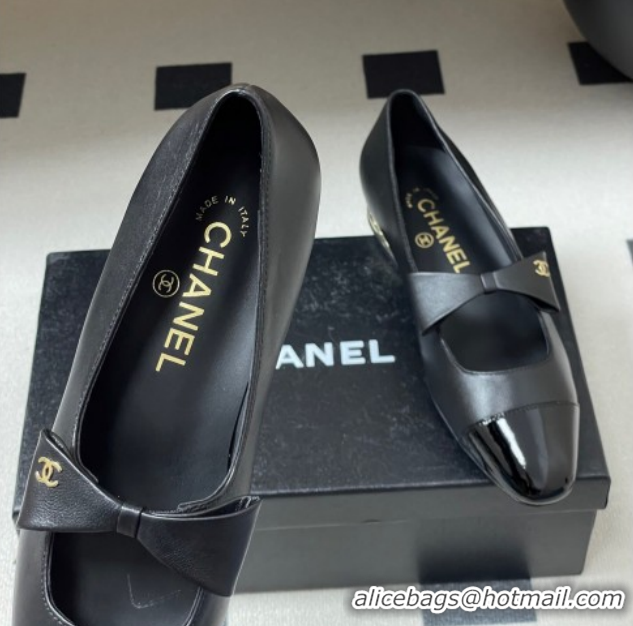 Top Grade Chanel Lambskin & Patent Leather Ballet Flats with Bow CH122403 Black2 2026