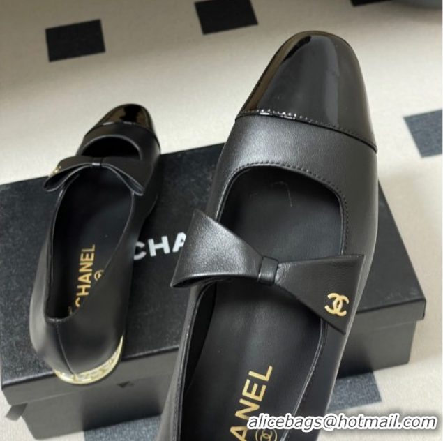 Top Grade Chanel Lambskin & Patent Leather Ballet Flats with Bow CH122403 Black2 2026