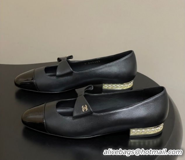 Top Grade Chanel Lambskin & Patent Leather Ballet Flats with Bow CH122403 Black2 2026