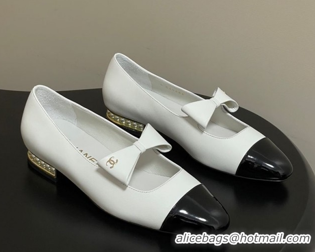 Inexpensive Chanel Lambskin & Patent Leather Ballet Flats with Bow CH122403 Black/White 2026