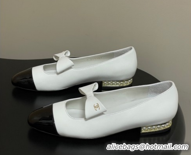 Inexpensive Chanel Lambskin & Patent Leather Ballet Flats with Bow CH122403 Black/White 2026