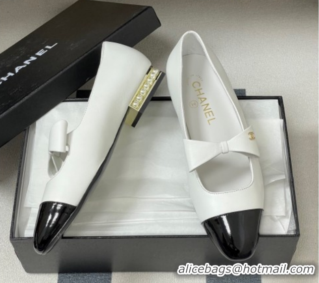 Inexpensive Chanel Lambskin & Patent Leather Ballet Flats with Bow CH122403 Black/White 2026