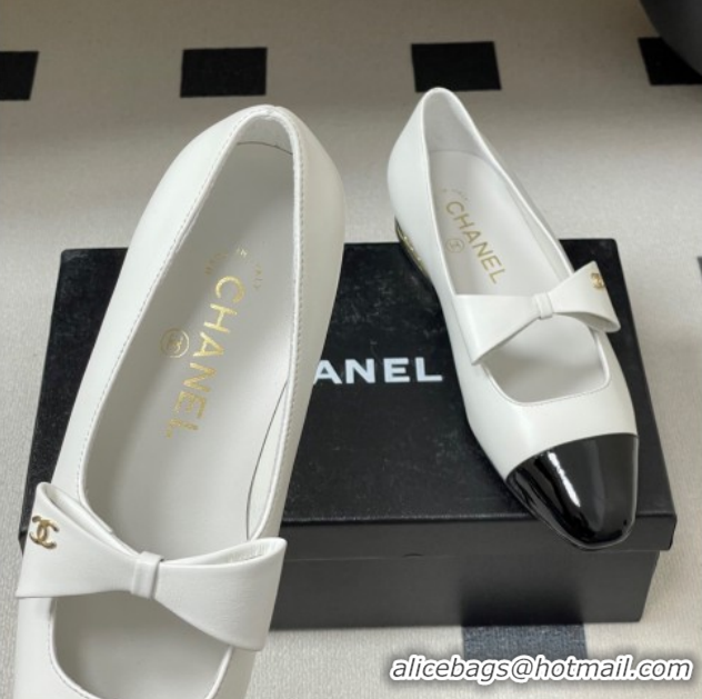 Inexpensive Chanel Lambskin & Patent Leather Ballet Flats with Bow CH122403 Black/White 2026