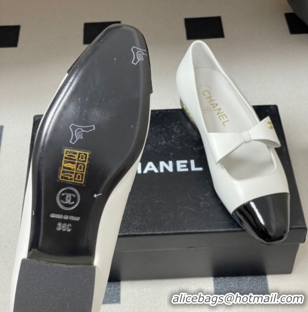 Inexpensive Chanel Lambskin & Patent Leather Ballet Flats with Bow CH122403 Black/White 2026