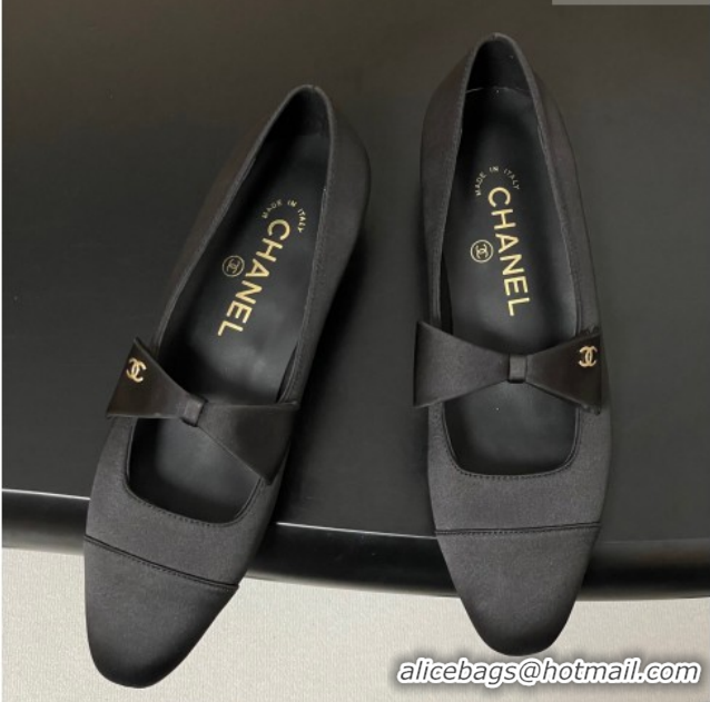 Hot Style Chanel Satin Ballet Flats with Bow CH122403 Black 2026