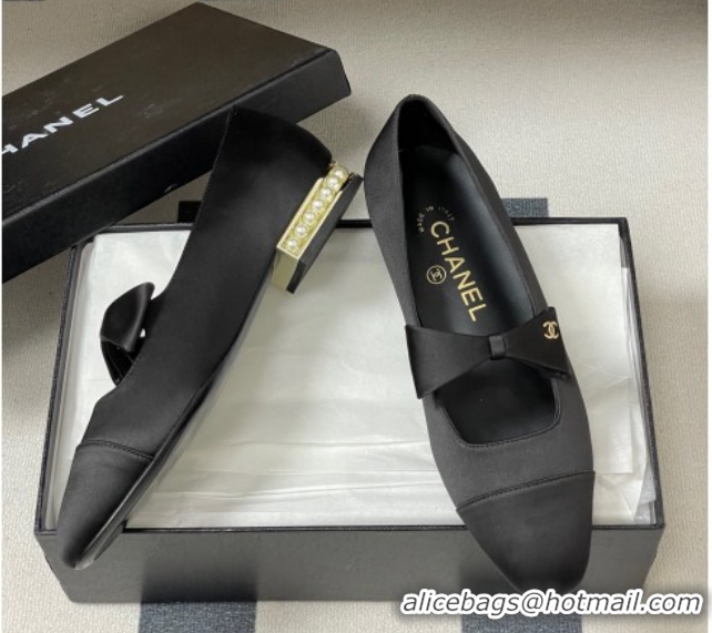 Hot Style Chanel Satin Ballet Flats with Bow CH122403 Black 2026