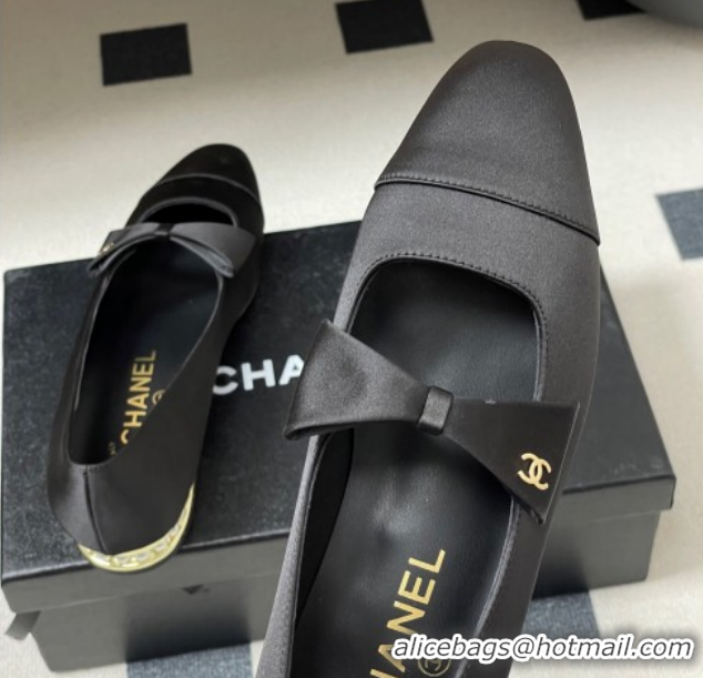 Hot Style Chanel Satin Ballet Flats with Bow CH122403 Black 2026