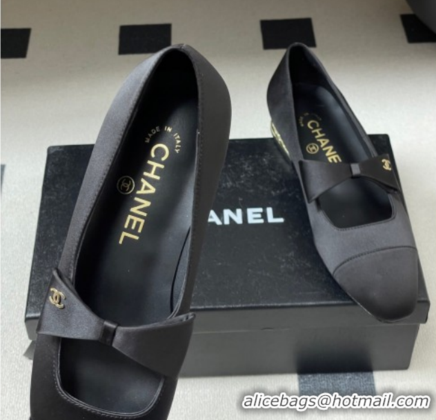 Hot Style Chanel Satin Ballet Flats with Bow CH122403 Black 2026