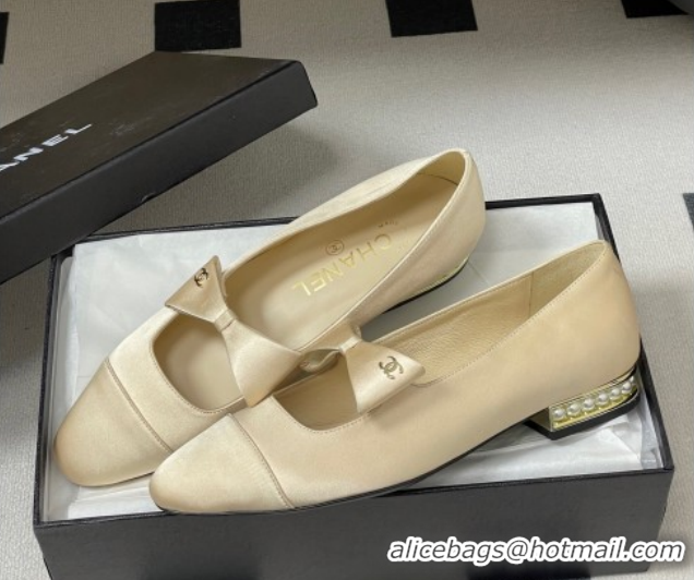 Good Looking Chanel Satin Ballet Flats with Bow CH122403 Beige 2026