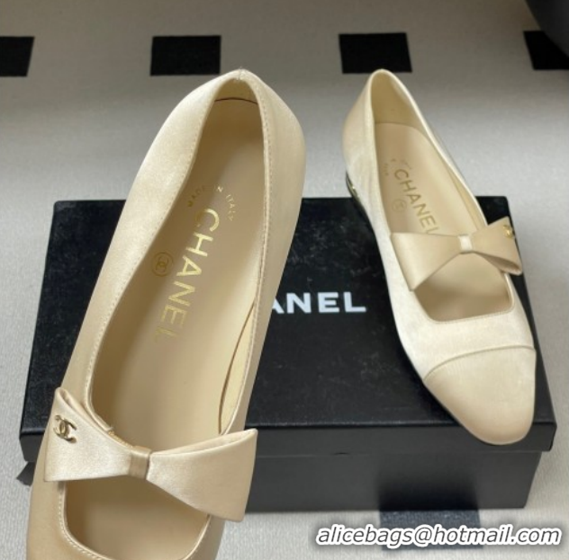 Good Looking Chanel Satin Ballet Flats with Bow CH122403 Beige 2026
