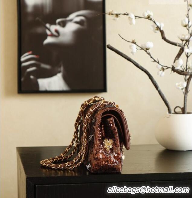 Super Quality Chanel Sequins Medium Classic Flap Bag CH11611 Brown 2025