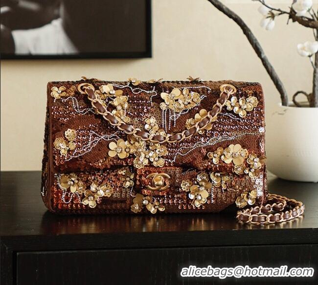 Super Quality Chanel Sequins Medium Classic Flap Bag CH11611 Brown 2025