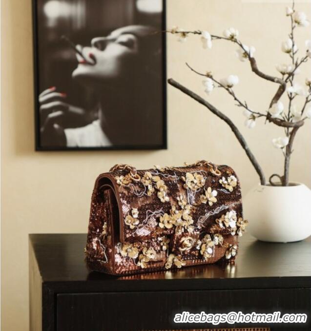 Super Quality Chanel Sequins Medium Classic Flap Bag CH11611 Brown 2025