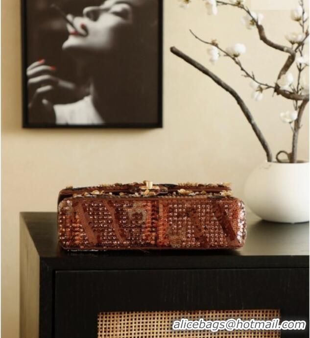 Super Quality Chanel Sequins Medium Classic Flap Bag CH11611 Brown 2025
