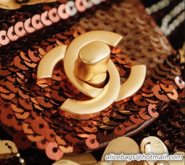 Super Quality Chanel Sequins Medium Classic Flap Bag CH11611 Brown 2025