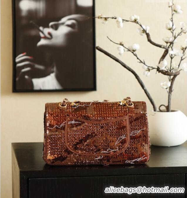 Super Quality Chanel Sequins Medium Classic Flap Bag CH11611 Brown 2025
