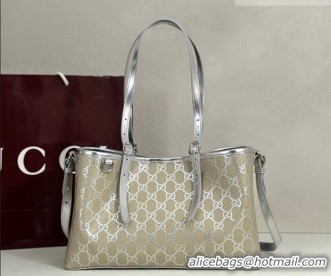 Best Price Gucci GG Canvas Emblem Medium Tote Bag 815214 Silver