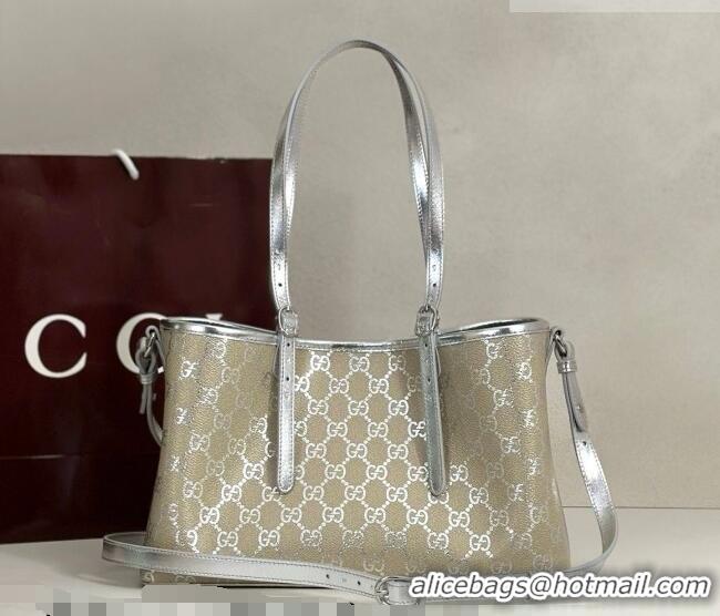 Best Price Gucci GG Canvas Emblem Medium Tote Bag 815214 Silver