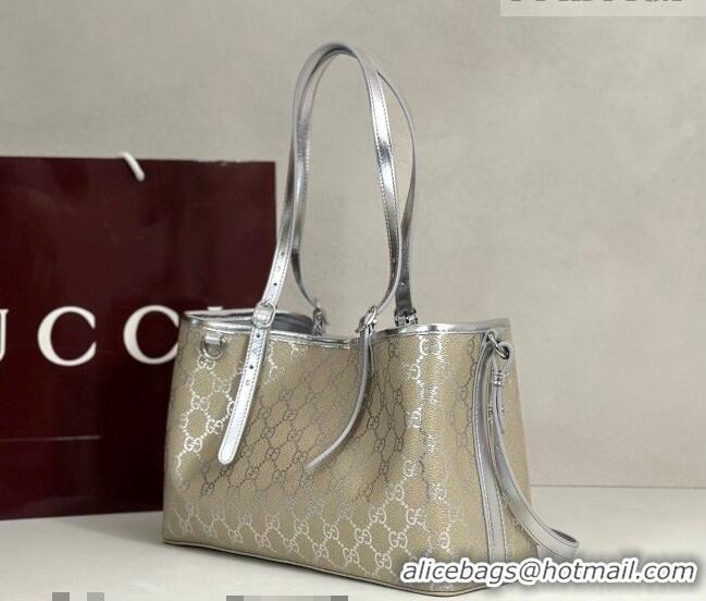Best Price Gucci GG Canvas Emblem Medium Tote Bag 815214 Silver