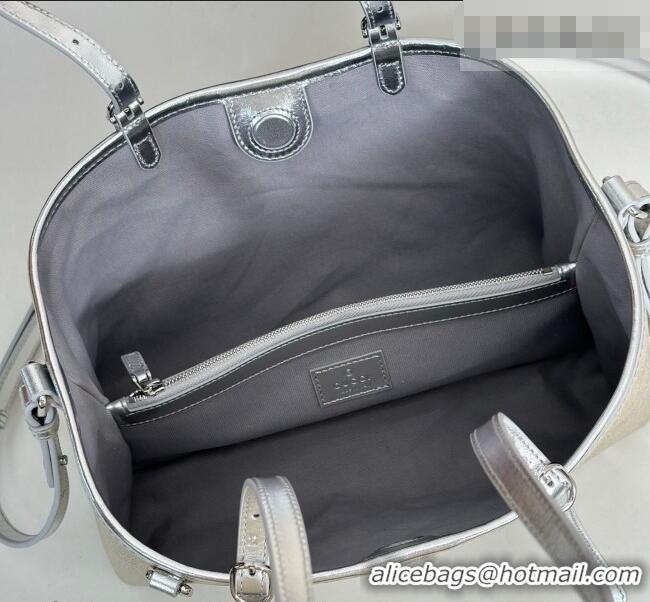 Best Price Gucci GG Canvas Emblem Medium Tote Bag 815214 Silver