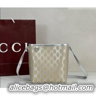 Promotional Gucci GG Canvas Emblem Nano Bucket Bag 847090 Silver 2026