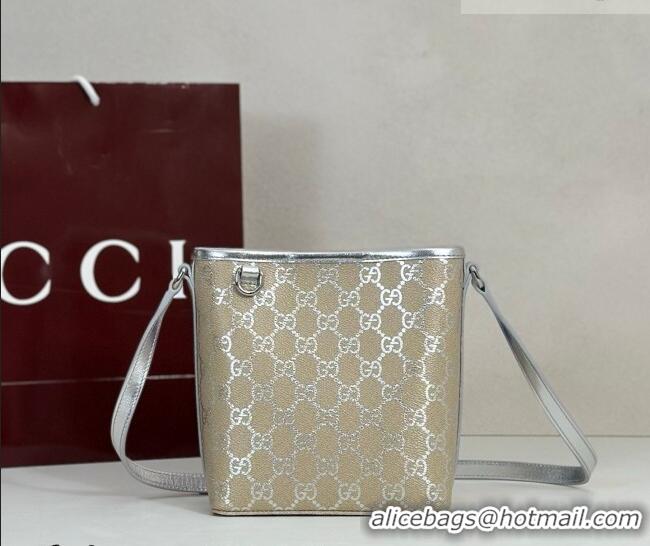 Promotional Gucci GG Canvas Emblem Nano Bucket Bag 847090 Silver 2026