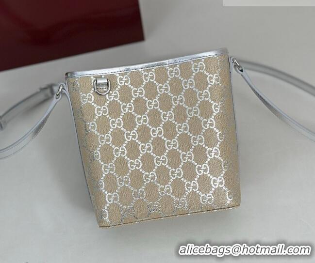 Promotional Gucci GG Canvas Emblem Nano Bucket Bag 847090 Silver 2026