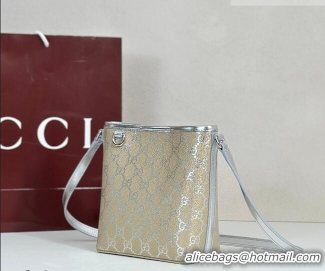 Promotional Gucci GG Canvas Emblem Nano Bucket Bag 847090 Silver 2026