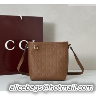 Big Discount Gucci GG Leather Emblem Nano Bucket Bag 847090 Brown 2025