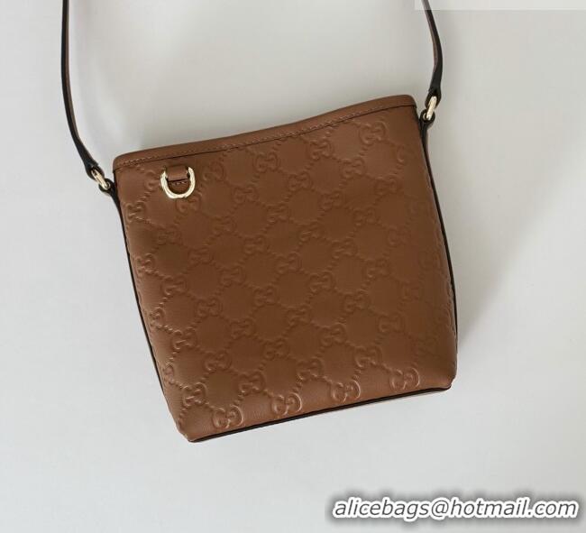 Big Discount Gucci GG Leather Emblem Nano Bucket Bag 847090 Brown 2025