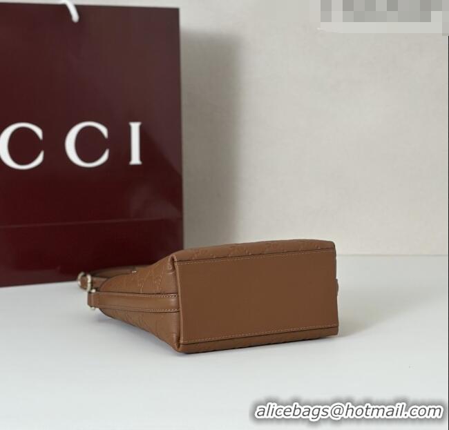 Big Discount Gucci GG Leather Emblem Nano Bucket Bag 847090 Brown 2025