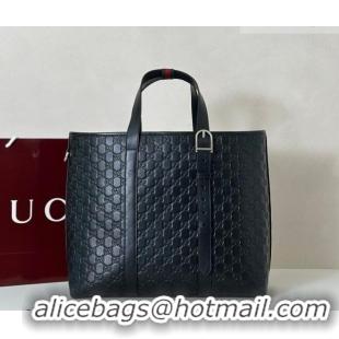 Best Quality Gucci Mens GG Leather Emblem large tote bag 850218 Black 2026