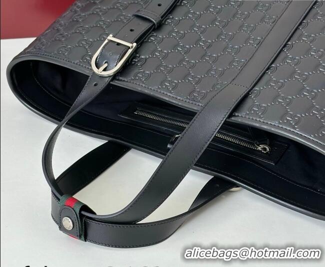 Best Quality Gucci Mens GG Leather Emblem large tote bag 850218 Black 2026