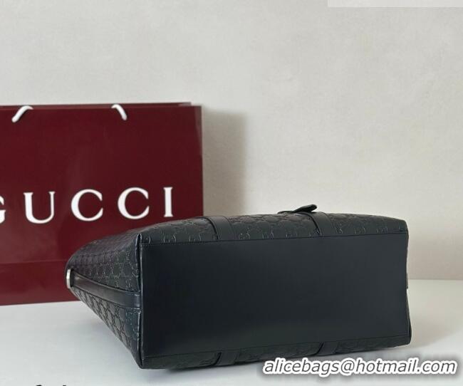 Best Quality Gucci Mens GG Leather Emblem large tote bag 850218 Black 2026