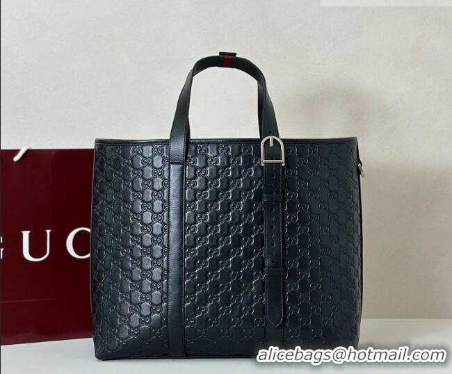 Best Quality Gucci Mens GG Leather Emblem large tote bag 850218 Black 2026