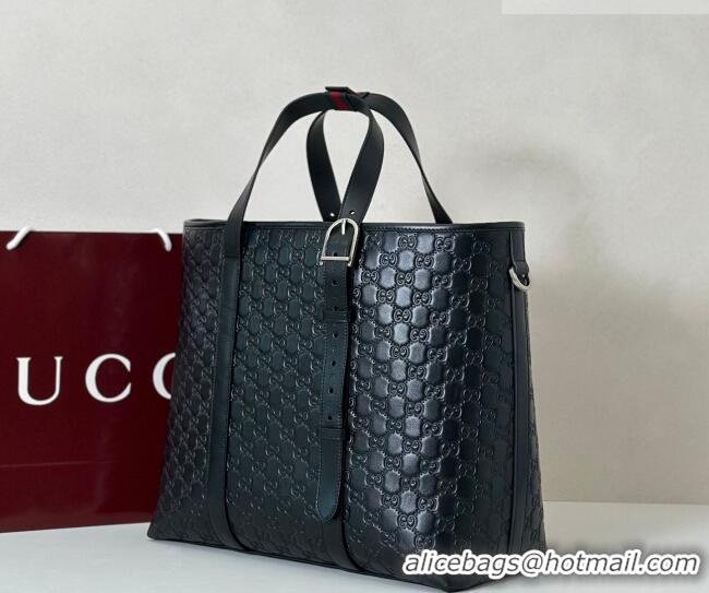 Best Quality Gucci Mens GG Leather Emblem large tote bag 850218 Black 2026