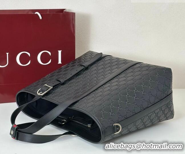 Best Quality Gucci Mens GG Leather Emblem large tote bag 850218 Black 2026