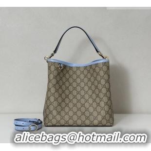 Good Product Gucci GG Canvas Emblem Medium Bucket Bag 815103 Light Blue 2026