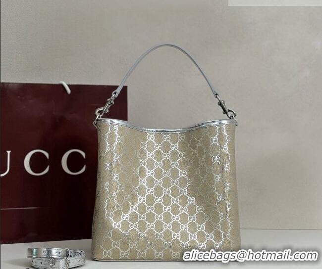 Affordable Price Gucci GG Canvas Emblem Medium Bucket Bag 815103 Silver 2026