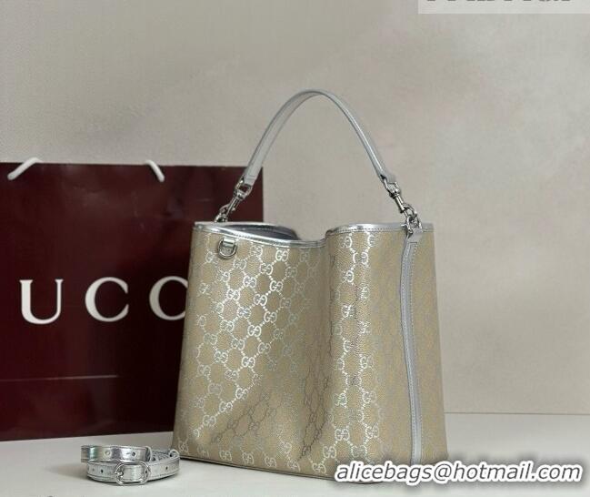 Affordable Price Gucci GG Canvas Emblem Medium Bucket Bag 815103 Silver 2026