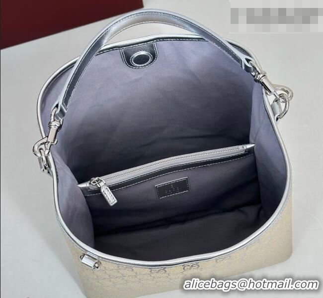 Affordable Price Gucci GG Canvas Emblem Medium Bucket Bag 815103 Silver 2026