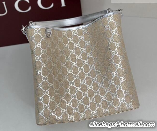 Affordable Price Gucci GG Canvas Emblem Medium Bucket Bag 815103 Silver 2026