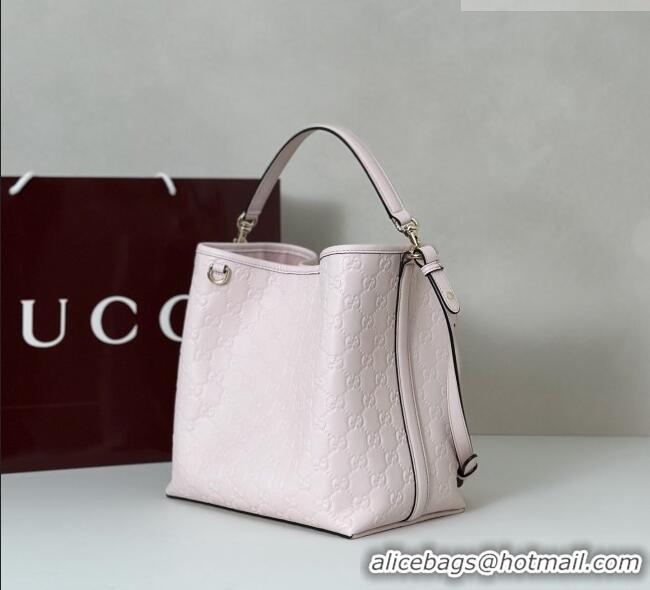 Best Price Gucci GG Leather Emblem Medium Bucket Bag 815103 Light Pink 2026