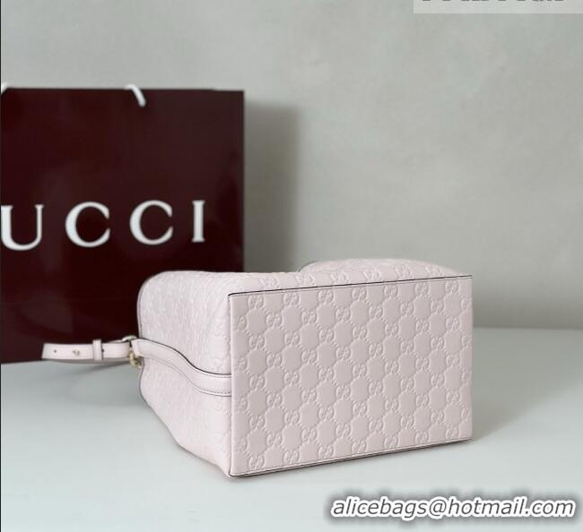 Best Price Gucci GG Leather Emblem Medium Bucket Bag 815103 Light Pink 2026