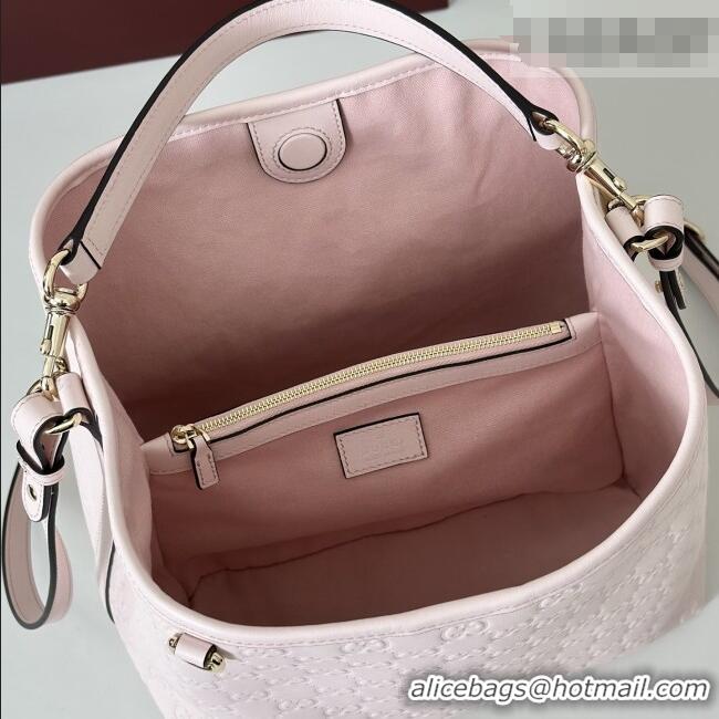 Best Price Gucci GG Leather Emblem Medium Bucket Bag 815103 Light Pink 2026