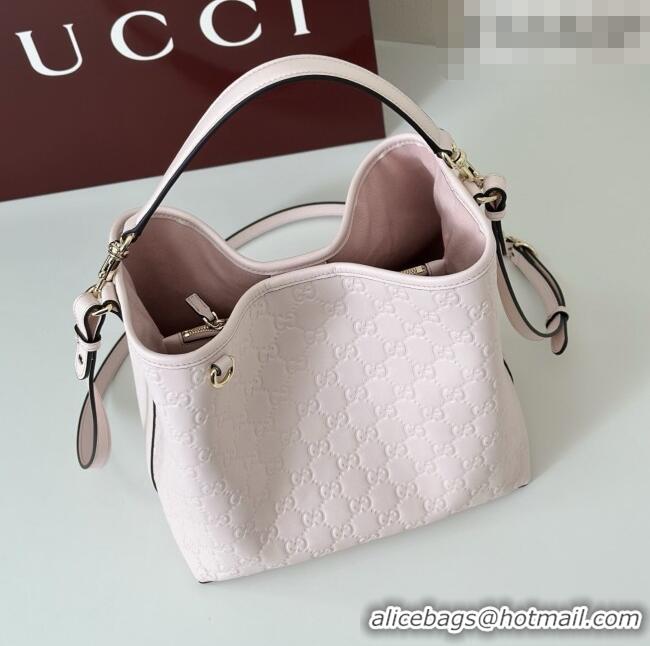 Best Price Gucci GG Leather Emblem Medium Bucket Bag 815103 Light Pink 2026