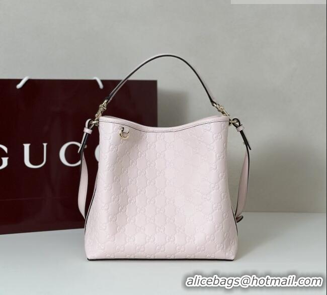 Best Price Gucci GG Leather Emblem Medium Bucket Bag 815103 Light Pink 2026
